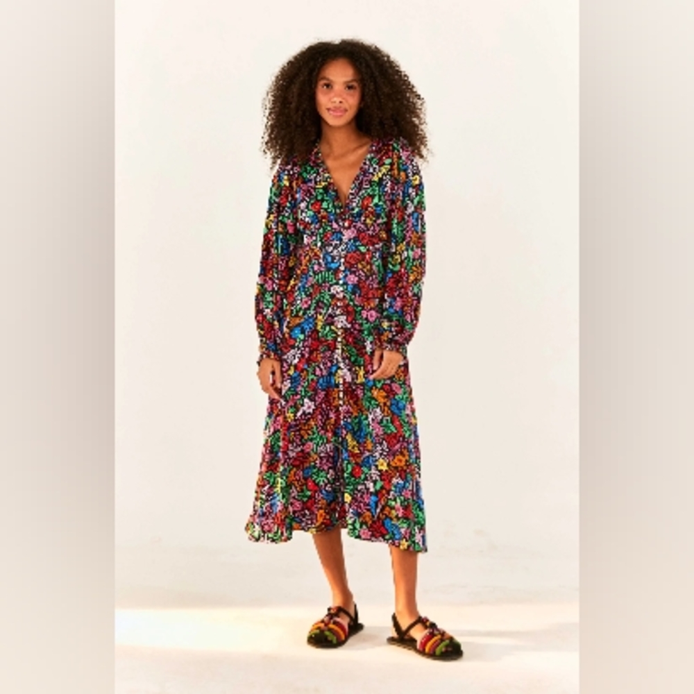 ***NWT*** Farm Rio Tropical Garden Lenzing Ecovero Viscose Midi Dress - Medium